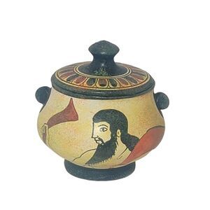 Vintage Greek Box Trinket Box With Lid Copy 480 BC Greece Hand Made 2.75" Tall